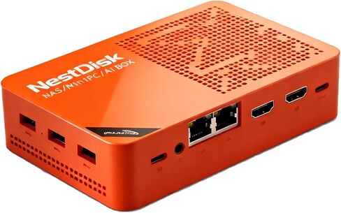youyeetoo Nest Disk NAS Mini PC - Intel N150 3.6GHz CPU, 12GB LPDDR5 RAM up to 16TB SSD, Desktop Computer with Dual 2.5GbE/WiFi 6/4K HDMI for Network Attached Storage (Orange,12GB+64GB(EMMC)) in Kuwait
