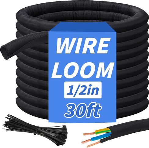 30FT Split Braided Sleeve Cable Management, 1/4 Inch Wire Loom Tubing Cord Protector Self-Wrapping, Flexible Cable Sleeve Cord Management for Automotive TV Computer Electrical Cable Protection in Saudi Arabia