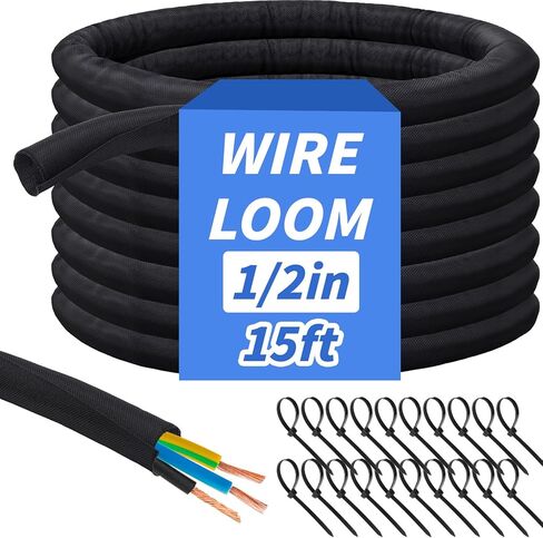 30FT Split Braided Sleeve Cable Management, 1/4 Inch Wire Loom Tubing Cord Protector Self-Wrapping, Flexible Cable Sleeve Cord Management for Automotive TV Computer Electrical Cable Protection in Saudi Arabia
