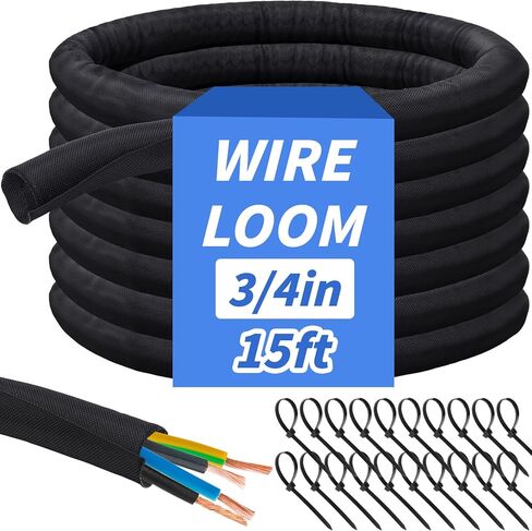 30FT Split Braided Sleeve Cable Management, 1/4 Inch Wire Loom Tubing Cord Protector Self-Wrapping, Flexible Cable Sleeve Cord Management for Automotive TV Computer Electrical Cable Protection in Saudi Arabia