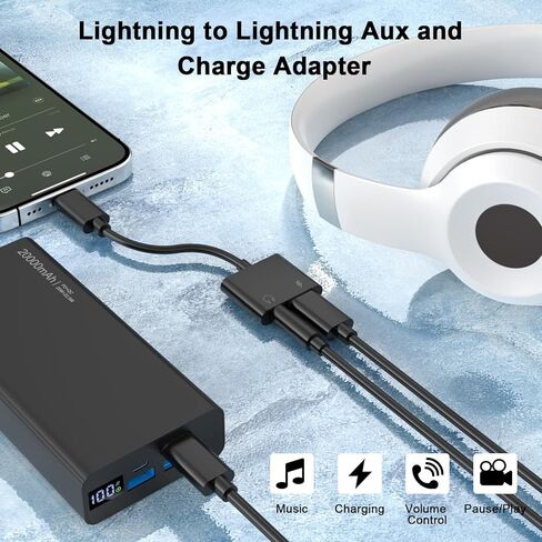 محول مقبس سماعة الرأس 2 في 1 Lightning إلى 3.5 مم معتمد من Apple MFi، 3 عبوات iPhone Aux ومحول شاحن ودونجل مقسم الصوت لستيريو السيارة، المنزل، السفر، لهاتف iPhone 14/13/12/11/XR/X/8/7 in Kuwait