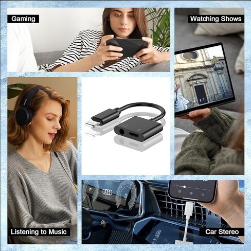 محول مقبس سماعة الرأس 2 في 1 Lightning إلى 3.5 مم معتمد من Apple MFi، 3 عبوات iPhone Aux ومحول شاحن ودونجل مقسم الصوت لستيريو السيارة، المنزل، السفر، لهاتف iPhone 14/13/12/11/XR/X/8/7 in Kuwait