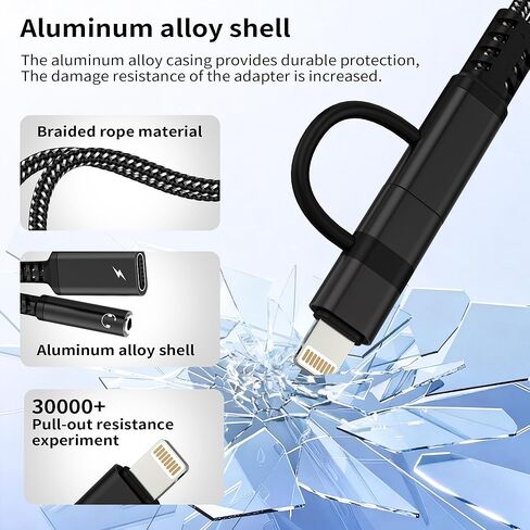 محول مقبس سماعة الرأس USB C Lightning إلى 3.5 مم (2 في 2) لهاتف Iphone 17 16 15 14 كابل صوت Aux لشاحن Apple Splitter Dongle نوع C سلك شحن السيارة لجهاز Ipad Dual الإضاءة المتوافقة مع Samsung in Kuwait