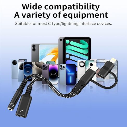 محول مقبس سماعة الرأس USB C Lightning إلى 3.5 مم (2 في 2) لهاتف Iphone 17 16 15 14 كابل صوت Aux لشاحن Apple Splitter Dongle نوع C سلك شحن السيارة لجهاز Ipad Dual الإضاءة المتوافقة مع Samsung in Kuwait