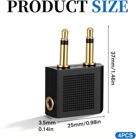 4 Pcs Airplanes Flight Headphone Adapters Airplane Headphone Adapter Dual 3.5mm Male to 3.5mm Female Gold Plated Airplane Audio Adapter for Airline Entertainment Systems in Kuwait