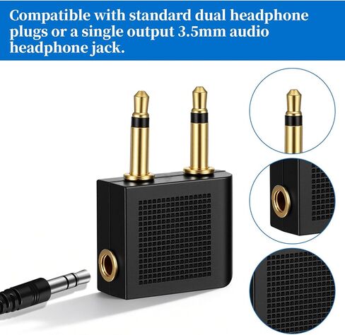 4 Pcs Airplanes Flight Headphone Adapters Airplane Headphone Adapter Dual 3.5mm Male to 3.5mm Female Gold Plated Airplane Audio Adapter for Airline Entertainment Systems in Kuwait