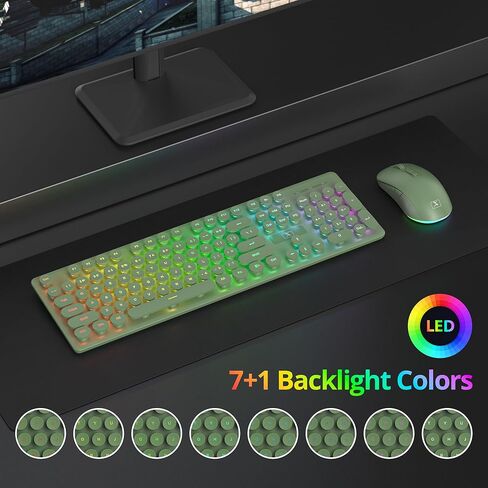 Backlit Wireless Keyboard and Mouse Green, Quiet Typewriter Keyboard with Round Keys, Rechargeable & Light Up Letters, Full-Size, 2.4GHz Home and Office Keyboard and Mouse Combo (Dark Green) in Saudi Arabia