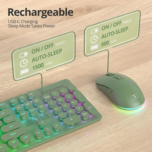 Backlit Wireless Keyboard and Mouse Green, Quiet Typewriter Keyboard with Round Keys, Rechargeable & Light Up Letters, Full-Size, 2.4GHz Home and Office Keyboard and Mouse Combo (Dark Green) in Saudi Arabia