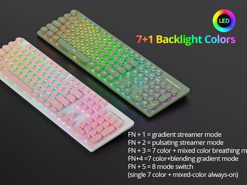 Backlit Wireless Keyboard and Mouse Green, Quiet Typewriter Keyboard with Round Keys, Rechargeable & Light Up Letters, Full-Size, 2.4GHz Home and Office Keyboard and Mouse Combo (Dark Green) in Saudi Arabia