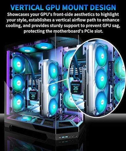MUSETEX GR3 PC CASE ATX 6 PWM ARGB مراوح مثبتة مسبقًا بقدرة 1000 وات للكمبيوتر الشخصي in Kuwait