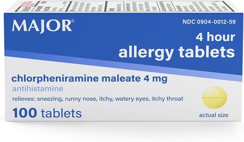 ALLERGY 4MG TAB CHLORPHENIRAMINE MALEATE-4 MG Yellow 100 TABLETS UPC 309040012593 by Major Pharmaceuticals in Saudi Arabia