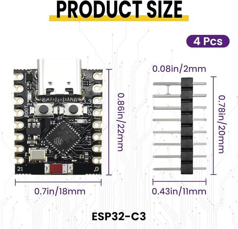 4 قطع ESP32-C3 لوحة تطوير صغيرة للغاية | شريحة واي فاي مدمجة بليه 5.0 | لوحة أساسية عالية الأداء بتردد 160 ميجا هرتز | لمشاريع الإلكترونيات والروبوتات التفاعلية in Kuwait