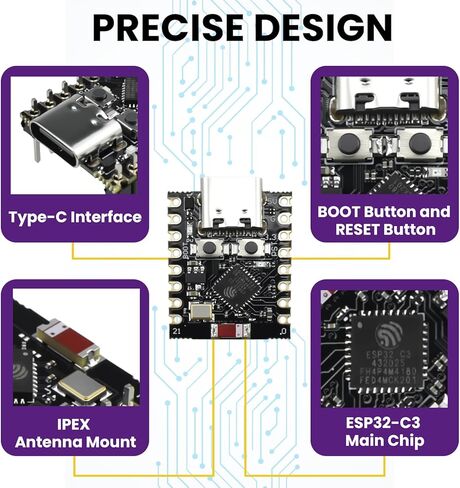 4 قطع ESP32-C3 لوحة تطوير صغيرة للغاية | شريحة واي فاي مدمجة بليه 5.0 | لوحة أساسية عالية الأداء بتردد 160 ميجا هرتز | لمشاريع الإلكترونيات والروبوتات التفاعلية in Kuwait