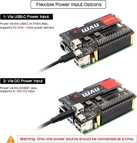 Geekworm X1001-Max PCIe 3.0 M.2 NVMe HAT for Raspberry Pi 5, Dual 120W PD/DC 9-20V 8A Power Input, Supports AI Accelerator & Large Capacity SSD in Kuwait