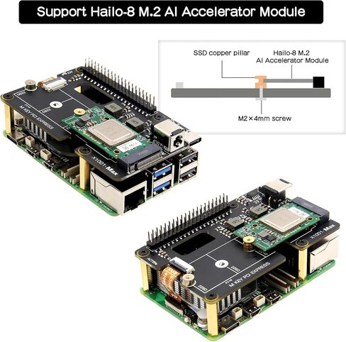 Geekworm X1001-Max PCIe 3.0 M.2 NVMe HAT for Raspberry Pi 5, Dual 120W PD/DC 9-20V 8A Power Input, Supports AI Accelerator & Large Capacity SSD in Kuwait