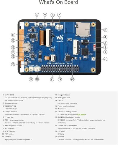 Waveshare ESP32-S3 لوحة تطوير شاشة تعمل باللمس بالسعة 3.5 بوصة مع حافظة، 320 × 480 بكسل 262 ألف لون IPS لوحة عرض تدعم Wi-Fi وBLE 5 in Kuwait