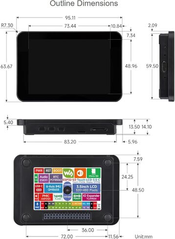 Waveshare ESP32-S3 لوحة تطوير شاشة تعمل باللمس بالسعة 3.5 بوصة مع حافظة، 320 × 480 بكسل 262 ألف لون IPS لوحة عرض تدعم Wi-Fi وBLE 5 in Kuwait