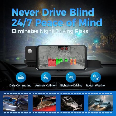 كاميرا InsightDrive الحرارية للسيارة، كاميرا قياس تعمل بالأشعة تحت الحمراء مع خاصية اكتشاف 656 قدم وتنبيه اصطدام الغزلان، نظام رؤية ليلية للسيارة للسلامة على الطرق الوعرة والطرق السريعة in Kuwait