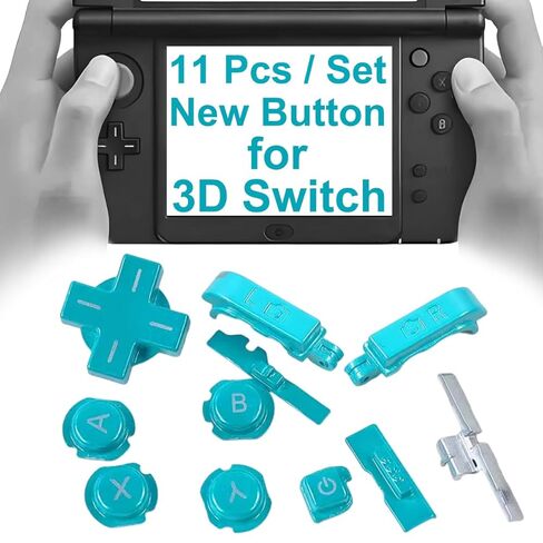 مخصص لأزرار 3DS الإضافية، استبدال مجموعة كاملة من الألوان، لوحدات تحكم الألعاب الصغيرة Nintendo Old 3DS، ABXY / D-Pad Direction / L R كتف / Power Home / Volume / زر تبديل ثلاثي الأبعاد 11 قطعة (أزرق) in Kuwait