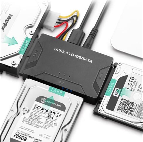 SATA/IDE to USB 3.0 Adapter for Hard Drive, 2.5/3.5 Inch HDD/SSD USB-C Reader with Power Supply, Universal Hard Drive Adapter for Data Recovery & Transfer in Kuwait
