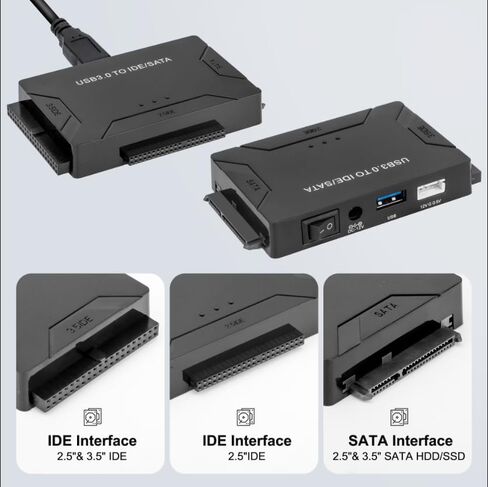 SATA/IDE to USB 3.0 Adapter for Hard Drive, 2.5/3.5 Inch HDD/SSD USB-C Reader with Power Supply, Universal Hard Drive Adapter for Data Recovery & Transfer in Kuwait