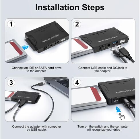 SATA/IDE to USB 3.0 Adapter for Hard Drive, 2.5/3.5 Inch HDD/SSD USB-C Reader with Power Supply, Universal Hard Drive Adapter for Data Recovery & Transfer in Kuwait