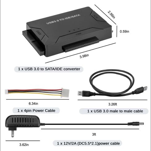 SATA/IDE to USB 3.0 Adapter for Hard Drive, 2.5/3.5 Inch HDD/SSD USB-C Reader with Power Supply, Universal Hard Drive Adapter for Data Recovery & Transfer in Kuwait