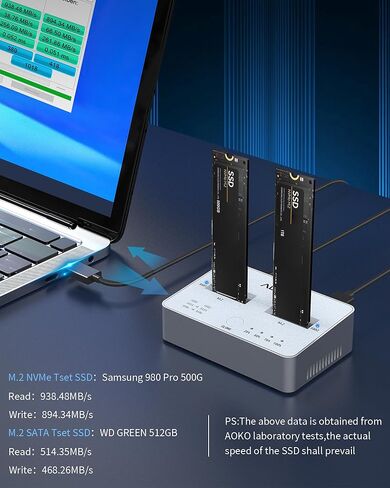 AOKO M.2 NVMe & SATA SSD Cloner,M.2 Duplicator 2-Bay NVMe Reader/Enclosure,SSD to USB Adapter M.2 Docking Station for M KeyPCIE NVMe SSD and B&M Key SATA SSD（NGFF）,Offline Cloning, Tool-Free in Kuwait