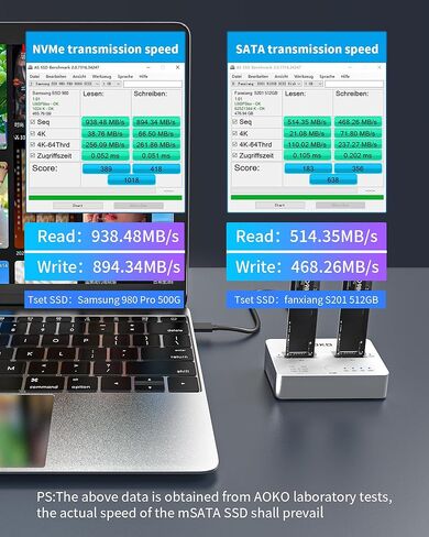 AOKO M.2 NVMe & SATA SSD Cloner,M.2 Duplicator 2-Bay NVMe Reader/Enclosure,SSD to USB Adapter M.2 Docking Station for M KeyPCIE NVMe SSD and B&M Key SATA SSD（NGFF）,Offline Cloning, Tool-Free in Kuwait