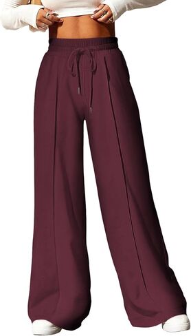 Aleumdr Womens High Waist Wide Leg Pants Lounge Joggers Baggy Sweatpants Casual Loose Yoga Pants with Pockets Black Large in Kuwait
