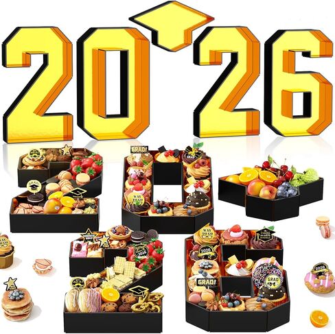 أرقام Charcuterie 2026 قابلة للتعبئة، 13.78 بوصة، ورق مقوى أبيض 2026 للفحم، رقم 2026 صينية لكوكيز الشوكولاتة صندوق كب كيك على شكل زهور مع قبعة تخرج، فئة 2026 ديكورات التخرج in Kuwait