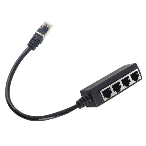 Sanpyl Ethernet Adapter Excellent Connection Smooth Transmission 1 to 4 Port Cable Adapter for RJ45 Splitter, Ideal for ADSL, Router ABS Black 1pc in Kuwait