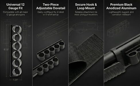 TRINITY 6-Round Aluminium 12 Gauge Shell حامل لستيفنز 320 - حامل ذخيرة مثبت على الجانب مع مشبك وحلقة تثبيت - مجموعة معدات الصيد in Kuwait