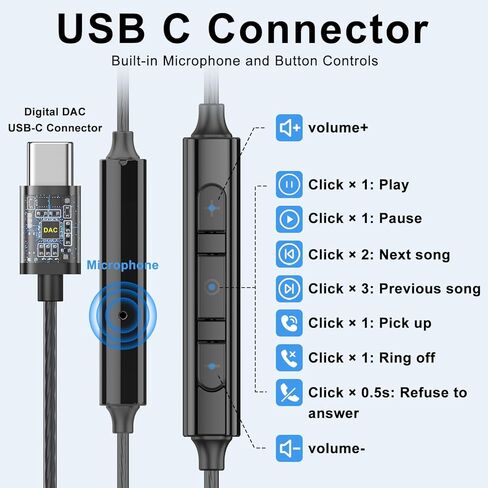 USB C Headphones for Samsung Galaxy S24 S23Ultra FE S22, USB C Earphones Wired with Mic Stereo Type C Headphones Magnetic in-Ear Type C Earbuds for Galaxy A55 A16 A35 ipad iPhone 16 15 in Kuwait