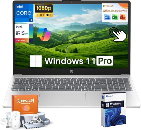 HP 15.6 Laptop Touchscreen Business, Free Office 365 for The Web, Intel 10-Core i7-1355U, 16GB DDR4, 512GB SSD, 15.6" FHD Display, Iris Xe Graphics, Fast Charge, Windows 11 Pro, Accessories in Kuwait