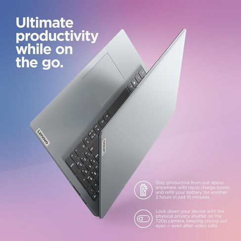 Lenovo IdeaPad 1 Student Laptop, Intel Dual Core Processor, 12GB RAM, 256GB SSD + 128GB eMMC, 15.6" FHD Display, 1 Year Office 365, W11H, Wi-Fi 6, SD Card Reader, Grey, Additional 1 Yr ADP in Kuwait