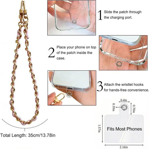 7 Pcs Cute Phone Wrist Strap Set - Gold Metal Chain Leather Wristlet for Cellphone, Lanyard Charm for iPhone Samsung, Anti-Drop Hand Strap for Women in Kuwait