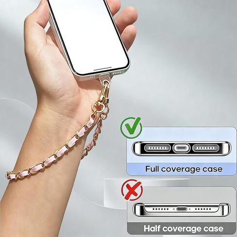7 Pcs Cute Phone Wrist Strap Set - Gold Metal Chain Leather Wristlet for Cellphone, Lanyard Charm for iPhone Samsung, Anti-Drop Hand Strap for Women in Kuwait