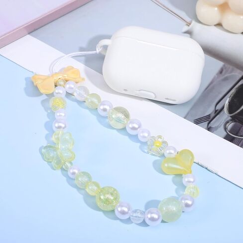 Beaded Phone Charm Lanyard Wrist Strap Cute Bow Butterfly Love Heart Flower Beaded Charm Phone Bracelet Keychain Cellphone Charms Strap for Women, Blue, Purple, Yellow in Kuwait