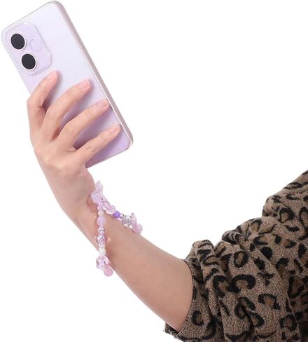 Beaded Phone Charm Lanyard Wrist Strap Cute Bow Butterfly Love Heart Flower Beaded Charm Phone Bracelet Keychain Cellphone Charms Strap for Women, Blue, Purple, Yellow in Kuwait