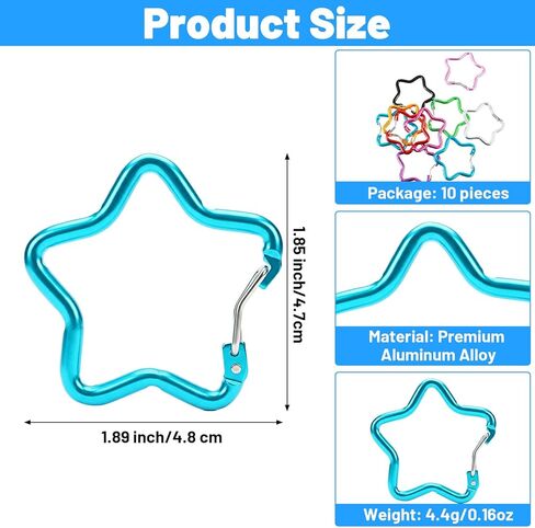 10 قطع حلقة تسلق لطيفة، مشابك تثبيت على شكل نجمة متعددة الألوان من الألومنيوم على شكل خطاف زنبركي للتنزه في الهواء الطلق والسفر وسلسلة مفاتيح للصيد على الظهر in Kuwait