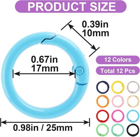 12 Pcs O Ring Clip, Spring O Ring, Alloy Round Carabiner, Colorful Circle Carabiner for Purse, Keychains, Handbags, Bag, DIY Crafts (12 Colors) in Kuwait