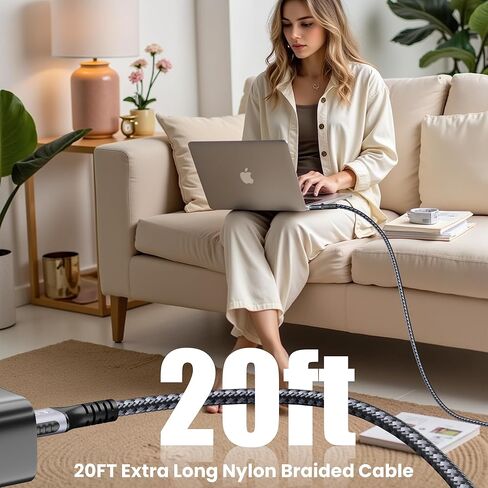 كابل USB C إلى USB C بطول 20 قدمًا، شحن سريع 240 وات PD، نقل بيانات 20 جيجابت في الثانية، كابل فيديو 4K@60 هرتز، سلك شاحن متين من النايلون المضفر من النوع C متوافق مع iPhone 17/16/15، MacBook، iPad، شاشة محمولة in Kuwait