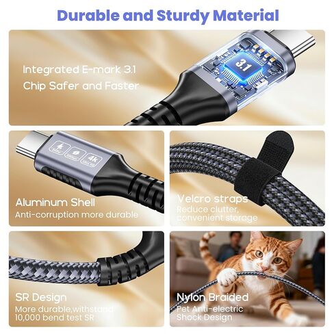 كابل USB C إلى USB C بطول 20 قدمًا، شحن سريع 240 وات PD، نقل بيانات 20 جيجابت في الثانية، كابل فيديو 4K@60 هرتز، سلك شاحن متين من النايلون المضفر من النوع C متوافق مع iPhone 17/16/15، MacBook، iPad، شاشة محمولة in Kuwait