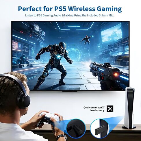 Bluetooth 5.3 Transmitter, APTX Adaptive APTX Low Latency Dual Device Connection,for PS5,PS4, Switch, PC, TV,Bluetooth Headphones (Plug Play) in Kuwait