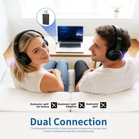 Bluetooth 5.3 Transmitter, APTX Adaptive APTX Low Latency Dual Device Connection,for PS5,PS4, Switch, PC, TV,Bluetooth Headphones (Plug Play) in Kuwait