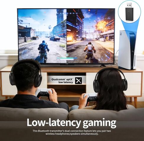 Bluetooth 5.3 Transmitter, APTX Adaptive APTX Low Latency Dual Device Connection,for PS5,PS4, Switch, PC, TV,Bluetooth Headphones (Plug Play) in Kuwait