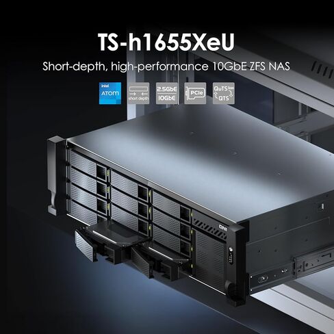 QNAP 16 Bay Short-Depth Rackmount NAS with 10GbE, Intel Atom C5125 8-Core CPU (TS-h1655XeU-RP-8G-US) in Kuwait
