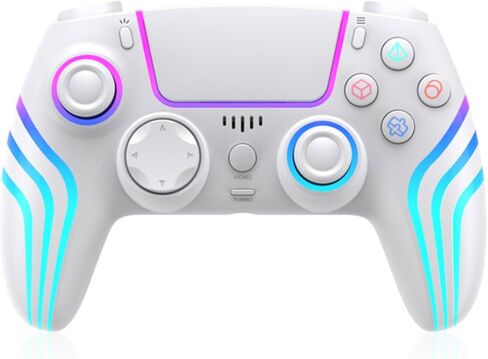 RGB Wireless Game Controller for PlayStation 5 Bluetooth Replacement Gamepad for PS-5/ Windows PC Rechargeable Double Vibration Motion Sensor Joystick Remote Joypad with 1500mAh Battery,Turbo (White) in Kuwait