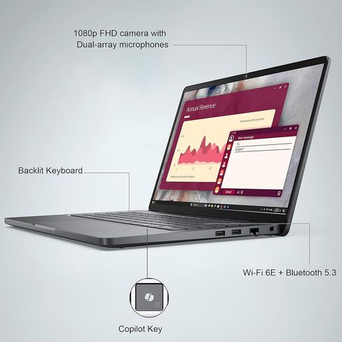Dell Pro 14 (الجيل التالي Latitude 5450) كمبيوتر محمول للأعمال (14 بوصة FHD+ شاشة لمس، Intel 10-Core 5 120U، 16GB DDR5، 512GB SSD) كاميرا ويب IR 1080p، إضاءة خلفية، Thunderbolt 4، Wi-Fi 6E، Win 11 Pro (متجدد) in Kuwait